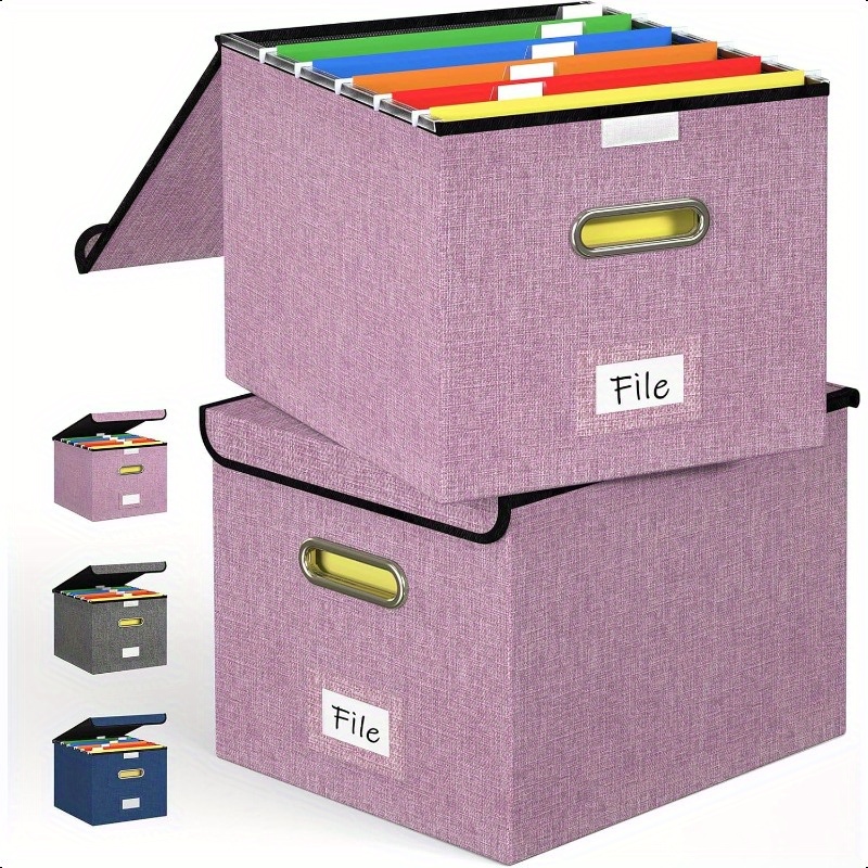 DYWMM Collapsible Storage Box With Lids Document Organizer For Office And Home - Easy Slide, Durable Hanging File Box (Pink
