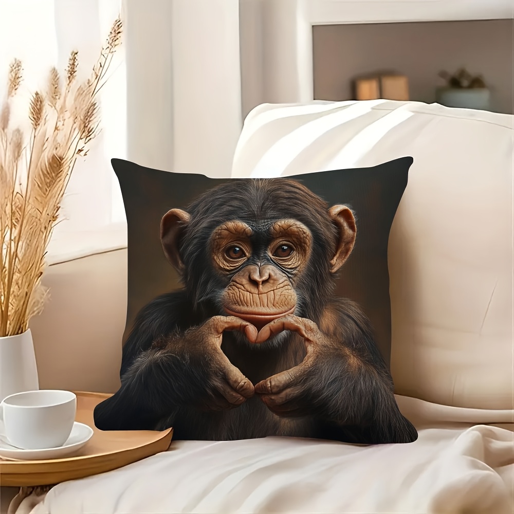 TEMU 1pc Pillowcase, Monkey Making A Heart Gesture Pattern, Soft And Smooth Polyester Short Plush Fabric, Single-sided Printed Pattern, 45cm*45cm,