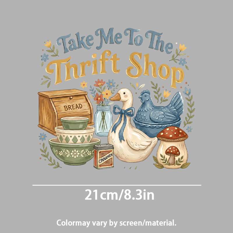 TEMU 1pc 2d Flat Dtf Heat Transfer Film] Thrift Store Heat Transfer Sticker, Iron-on Transfer, Iron-on Patch, Clothing Heat Transfer, Suitable For