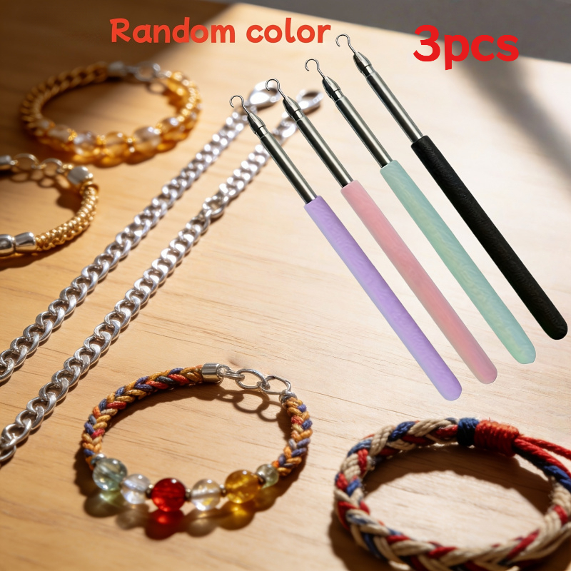 Image of 3pcs Stylish Stainless Steel Quick Wear Jewelry Bracelet Wear Bracelets And Necklaces Hook Tool- Wrist Fixation Accessory, And Remove Jewelry Labor- Tool Small Assist Stick - Random Color