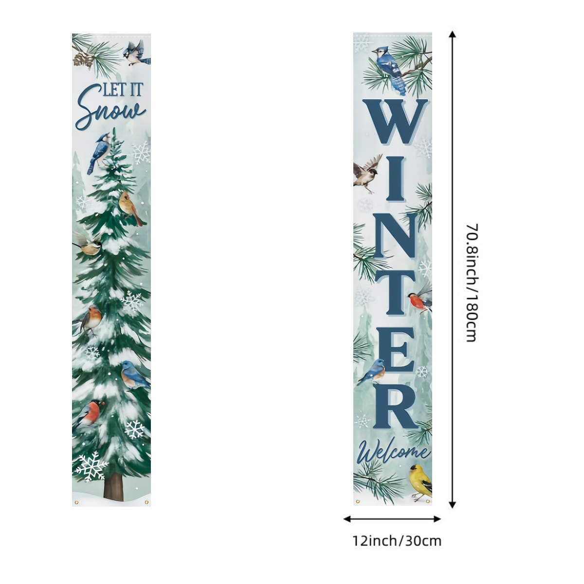 TEMU 1 paar Winter Welkom Porch Banners, Polyester Hangvlaggen, Snow & Blauwe Sneeuwvlok Design, Seizoens Buiten Decoratie, 12x70,8 inch, voor Kerst