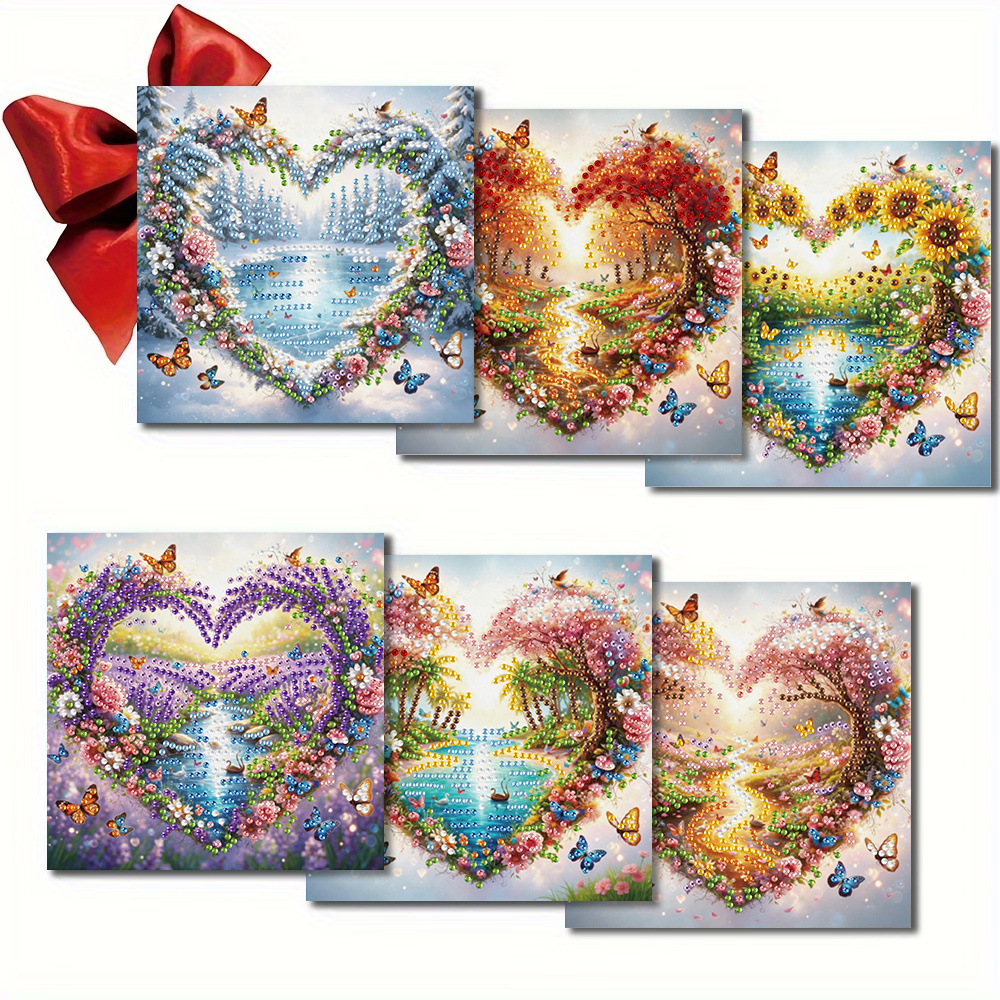 TEMU 6 Pack Diamond Painting Greeting Card Set, Handmade Enthusiasts , Includes 6 Unique Cards And 6 White Envelopes, Equipped With Sparkling Beads
