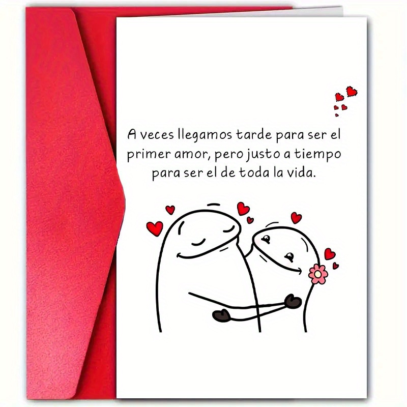 TEMU 1 Tarjeta de en español con sobre — Tarjeta de San Valentín "A veces llegamos tarde...", para , , aniversarios — Regalo en español con diseño de