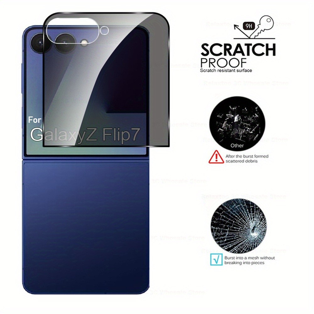 TEMU [yishimile] 3pcs Tempered Glass Screen Protector For Galaxy Z Flip 7 With Privacy Protection - Compatible With Z Flip 5 & Z Flip 6 & Z Flip 5
