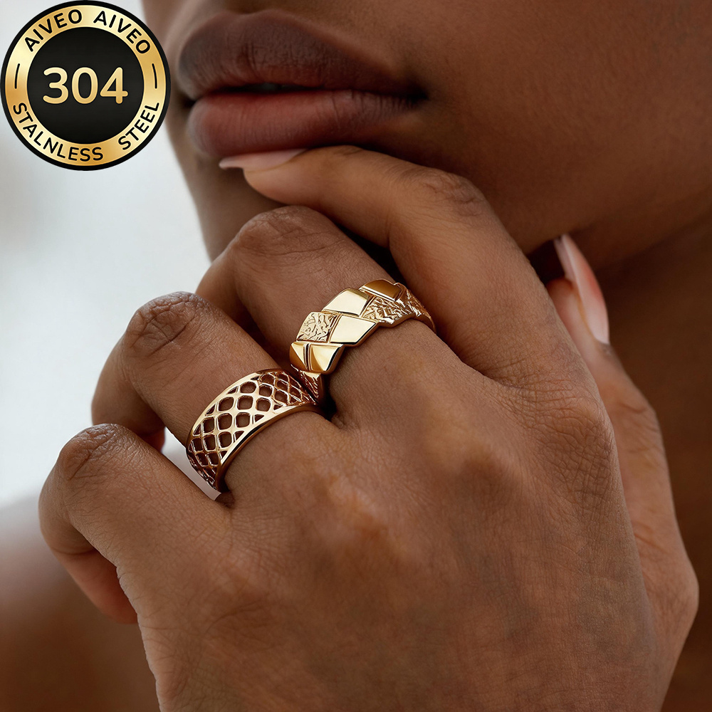 2pc Golden Stackable Open Ring Set, Stainless Steel