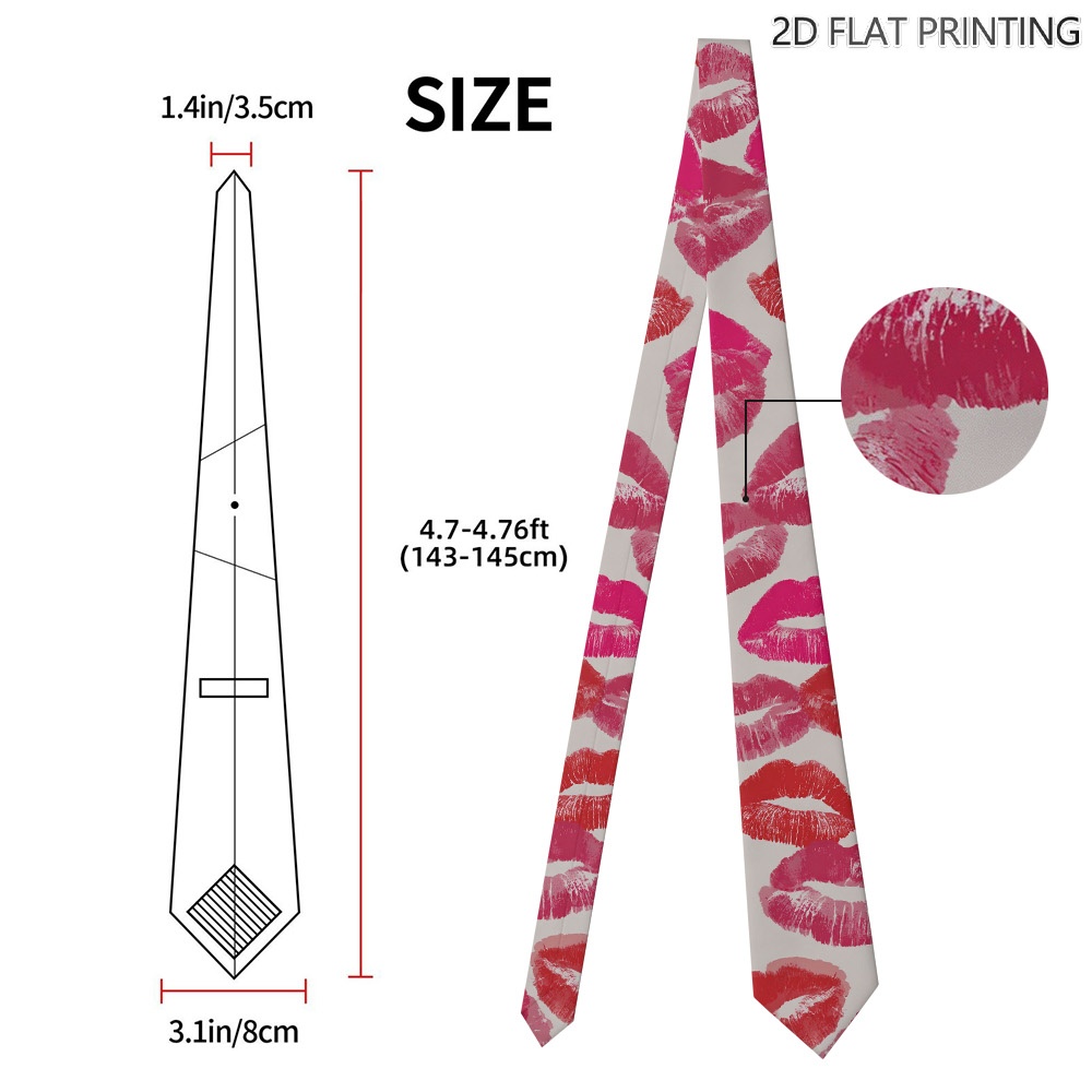 TEMU 1pc Red Lips Print Necktie - Valentine's Day Suitable For Formal & Casual Wear, Graduation Ties, Lipstick Design Accessory, For Daily Use &