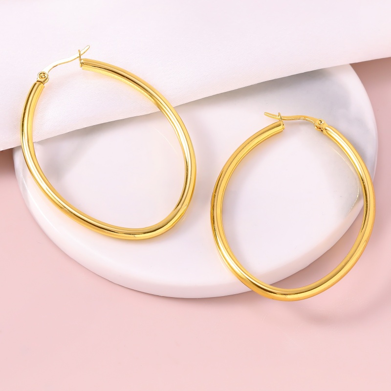 E-shop Hypoallergene 18K vergoldenete geometrische ovale Ohrringe aus Edelstahl für Damen - Farbecht, minimalistisch, elegant, für /Party, exquisites