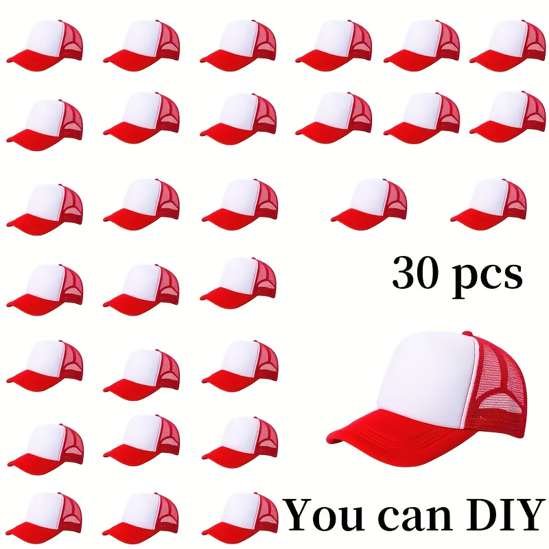 TEMU 30pcs Customizable Trucker Hats- Adjustable Breathable Mesh Caps With Blank Heat Transfer Panels, Bulk Hats For Corporate Events, Weddings, Team