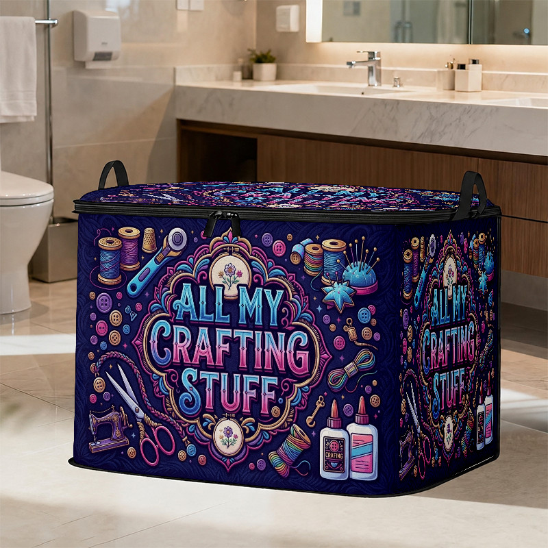 TEMU Storage Box - " Crafting Stuff" Handcrafted-themed Printed Design, Featuring A Purple-blue Gradient Background With Sewing Tool Patterns, A