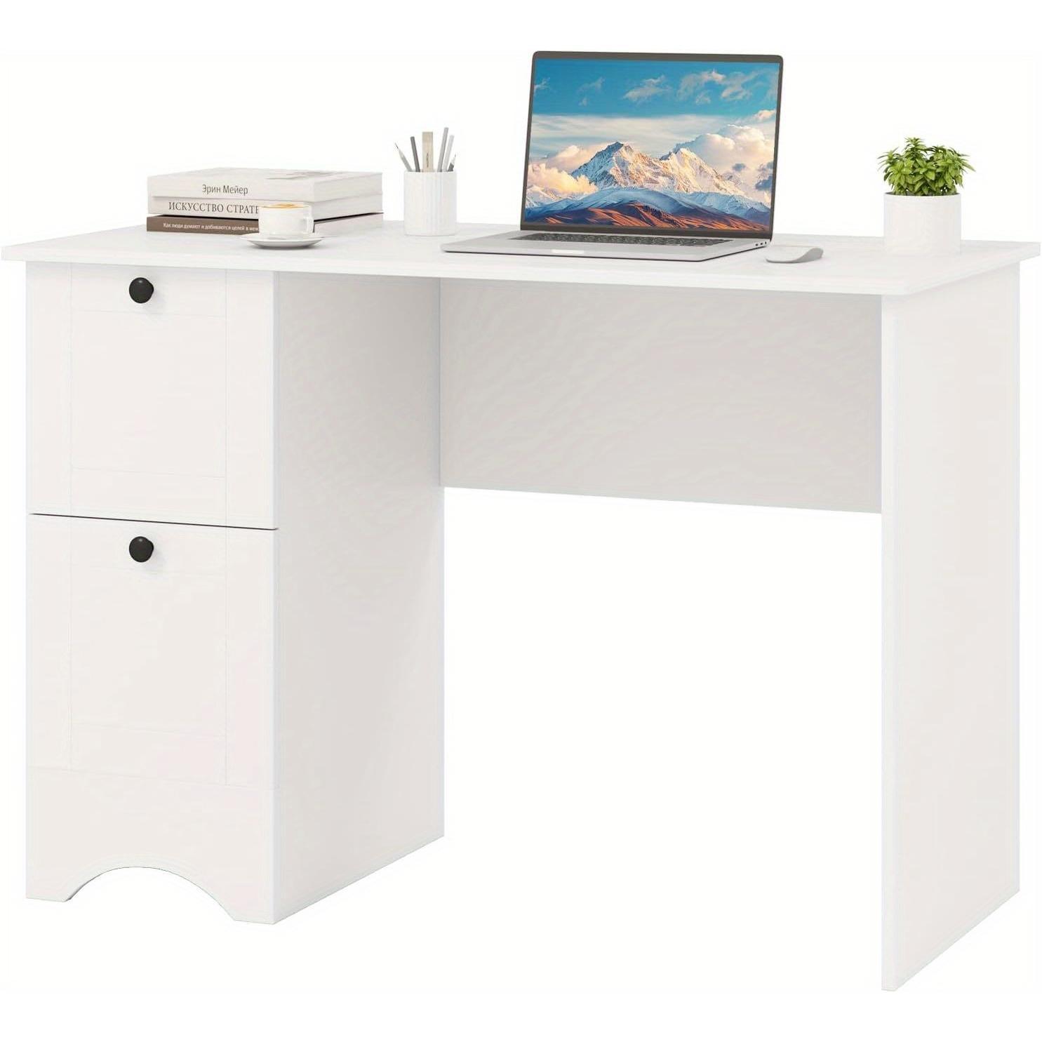 Desk With 2 Drawers, Computer Desk , Children's Desk, Office Table, Pc Table Modern 109x50x75cm White