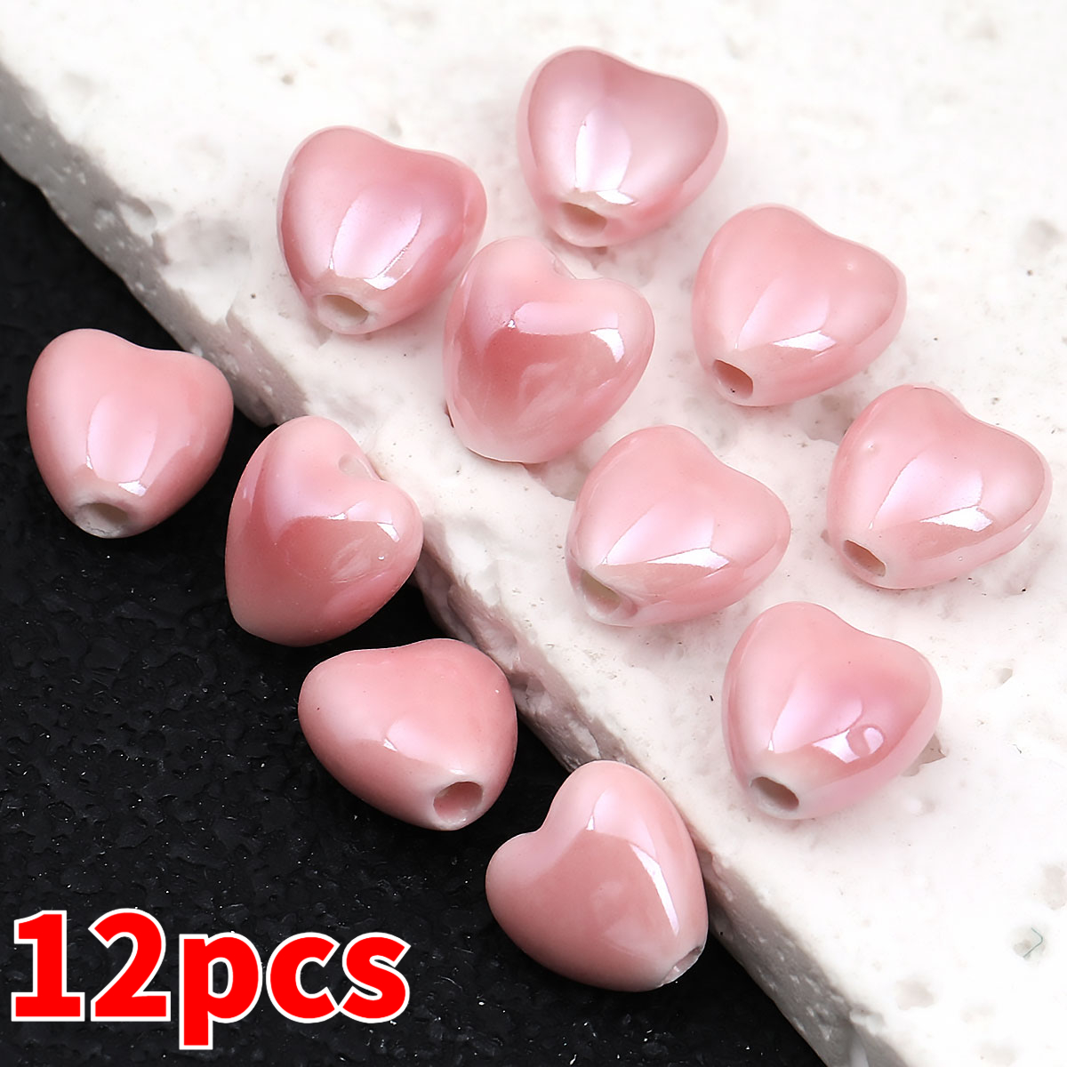 12pcs Heart-Shaped Ceramic Beads for DIY Jewellery Making