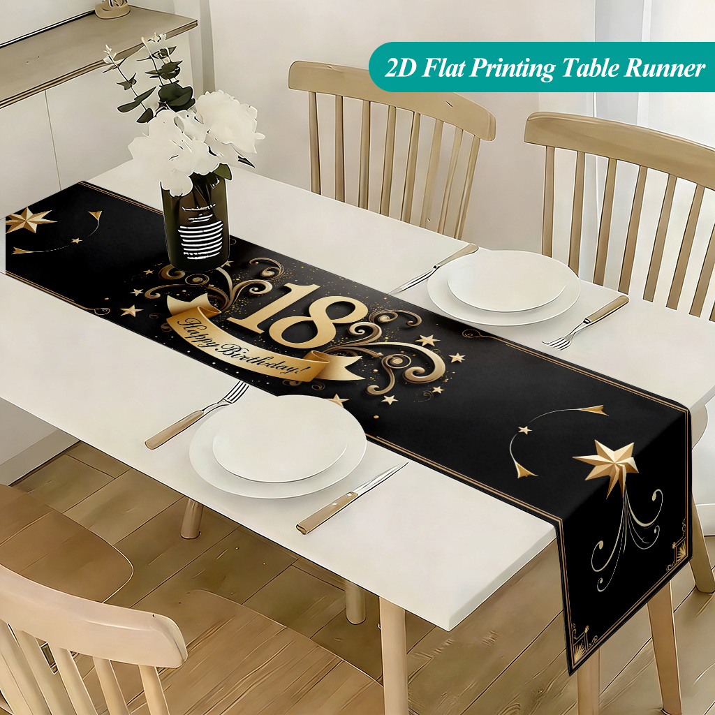 TEMU 2d Flat 1pc, Happy Birthday 18th Polyester Rectangular Table Runner, Suitable For Dining Table, Kitchen, Outdoor Party, Gift, Gift, Holiday