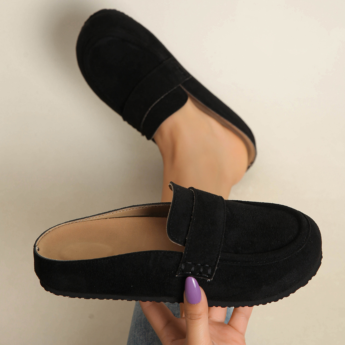 TEMU Women's Mule Shoes New Fashion Versatile Casual Thick Sole Soft Sole Comfortable Non-fatigue Lazy Slip-on Toe Half- Plus Size Women Shoes