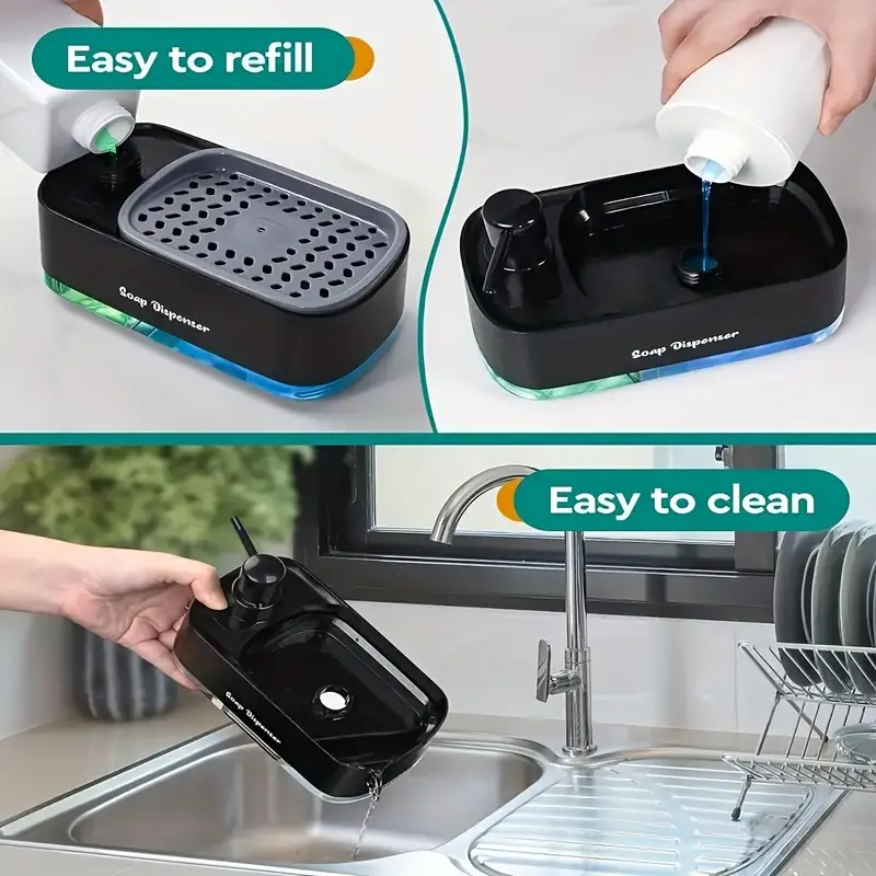 1 functional dish soap dispenser set with sponge holder kitchen bathroom soap dispenser plastic freestanding no battery needed perfect pump head leak proof design great christmas halloween gift christmas decoration Product details 5