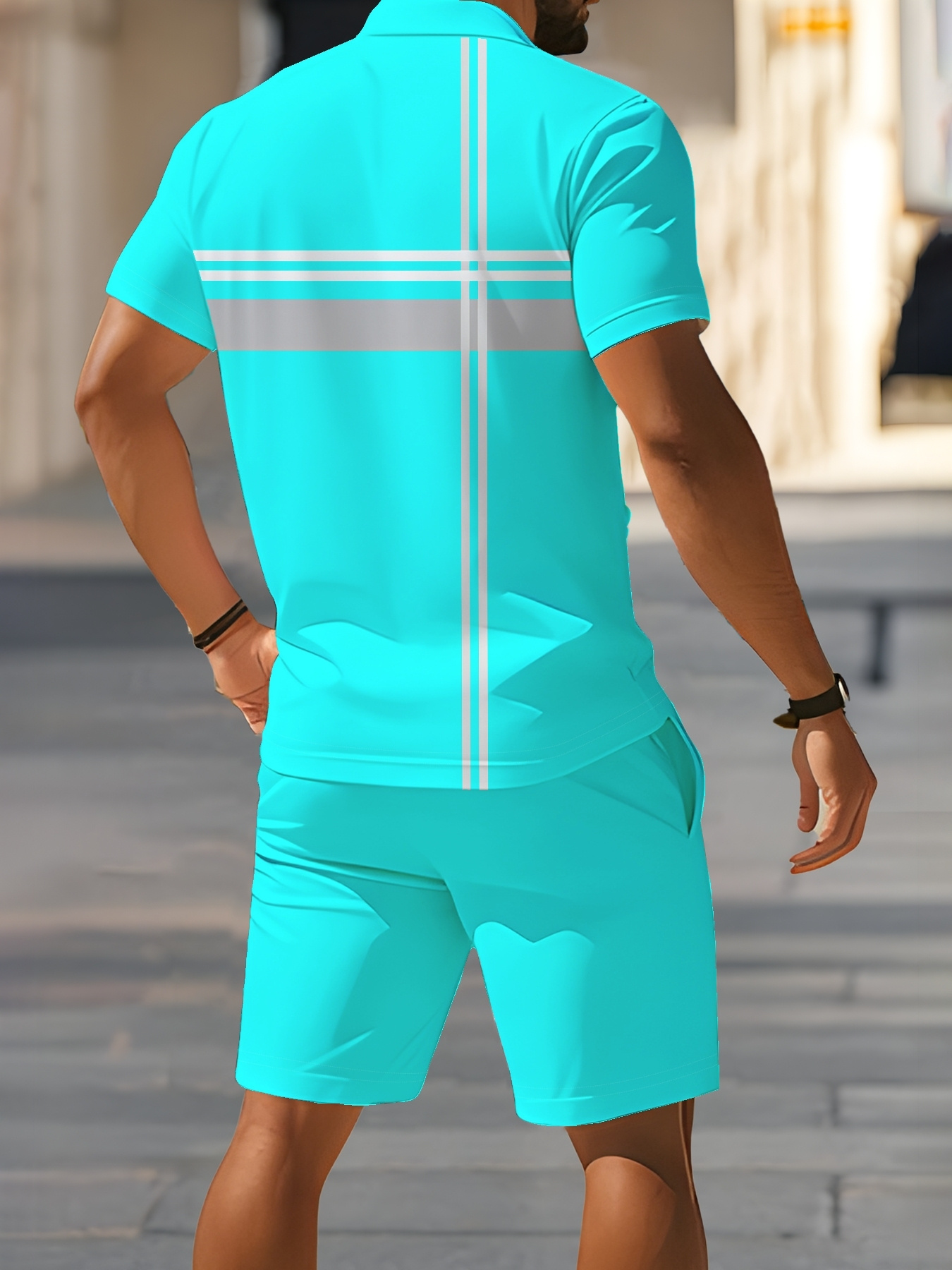ensemble décontracté   pour homme - chemise et shorts 2 pièces pour tenue   en extérieur 1