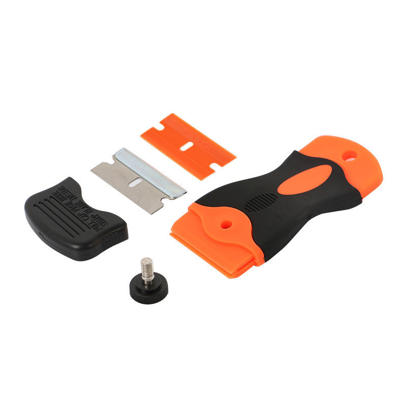 non scratch scraper for cleaning auto glass suitable for car window stickers and ovens   featuring metal and plastic  
