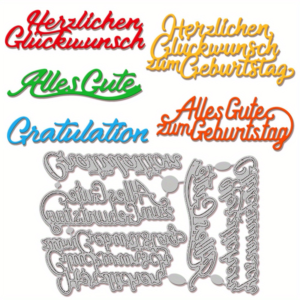 Image of 1pc German Birthday Greetings Cutting Dies For Card Making Sayings German Metal Die Cuts Cutting Dies Template Scrapbooking Embossing Paper Album Craft Supplies Stickers Handmade