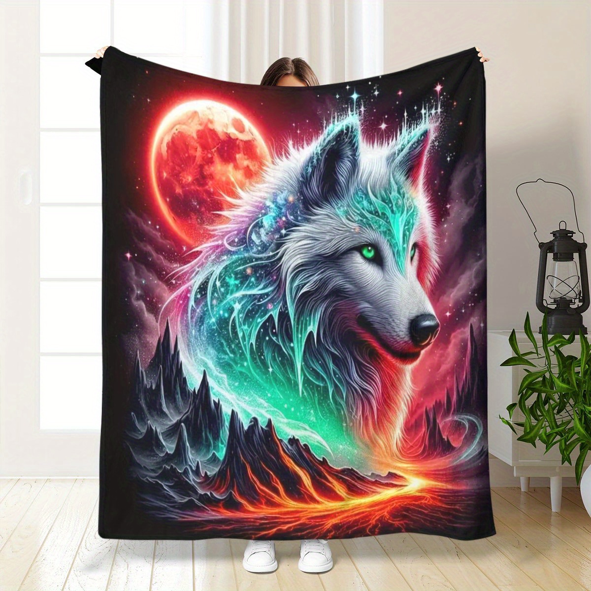 TEMU Couverture en flanelle ultra-douce à imprimé - Motif mystique vibrant avec et étoiles, châle confortable , ou l'extérieur pour toutes