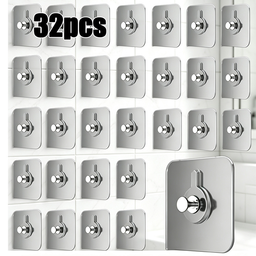TEMU 32 ganci adesivi da parete senza foratura, impermeabili e antiruggine, appendiabiti per cucina, bagno, chiavi, cornici per foto, poster, adesivo