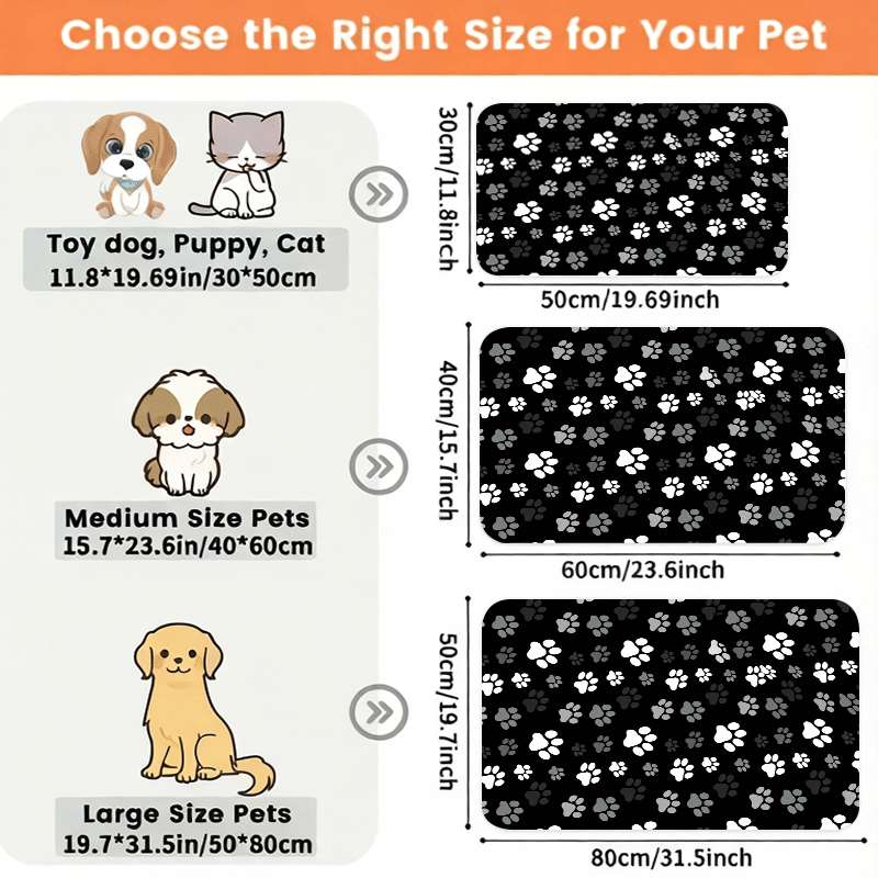TEMU 1pc Non-slip Pet Feeding Mat With A Full-print Of Gray And White On A Black Background. Features A Cute Design, Leak-proof, Easy-to-clean, And