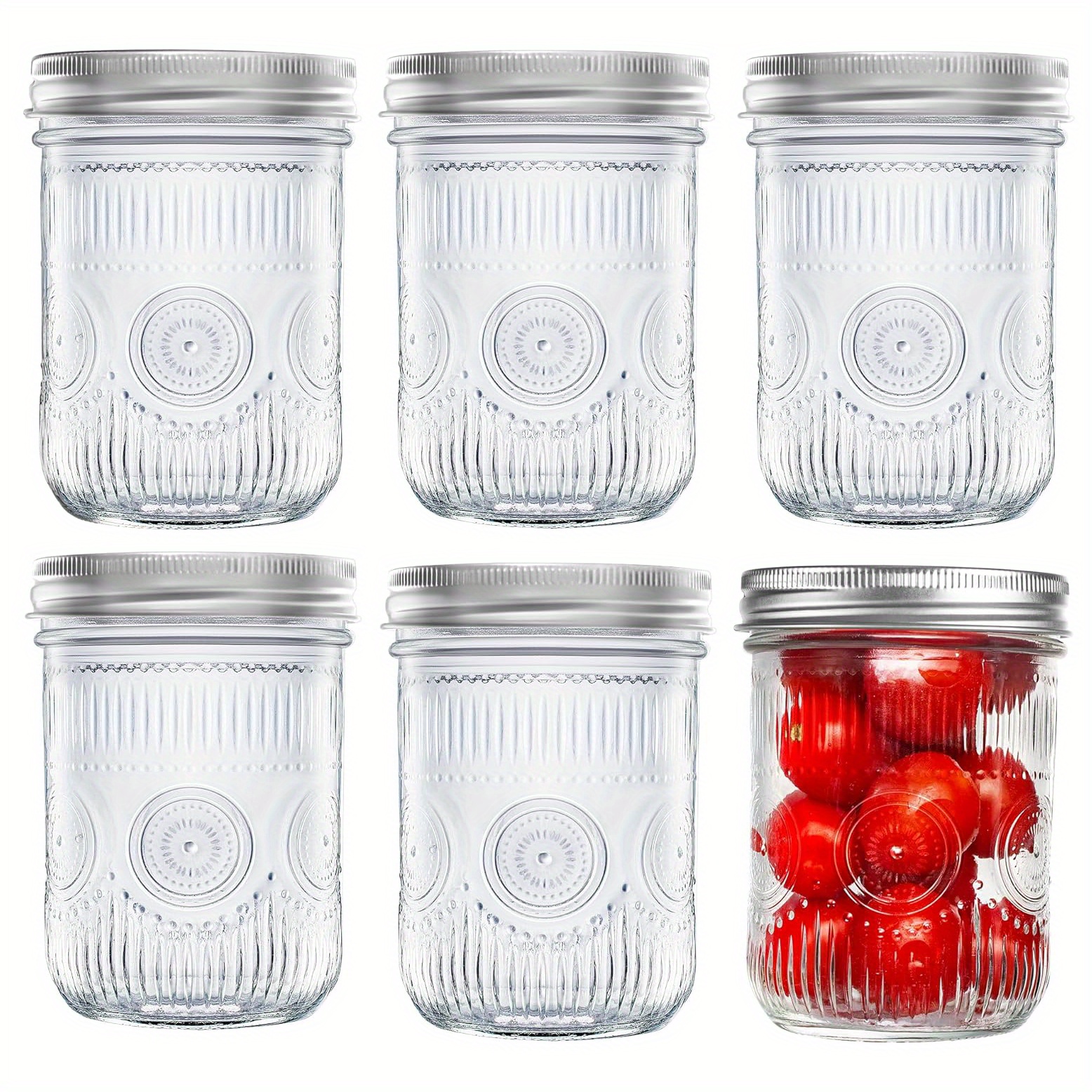 TEMU 6pcs 16oz Vintage Wide Mouth Mason Jars With Airtight Lids - Heavy-duty Canning Jars, Reusable For Preserving, Pickling, Fermenting, Crafts &
