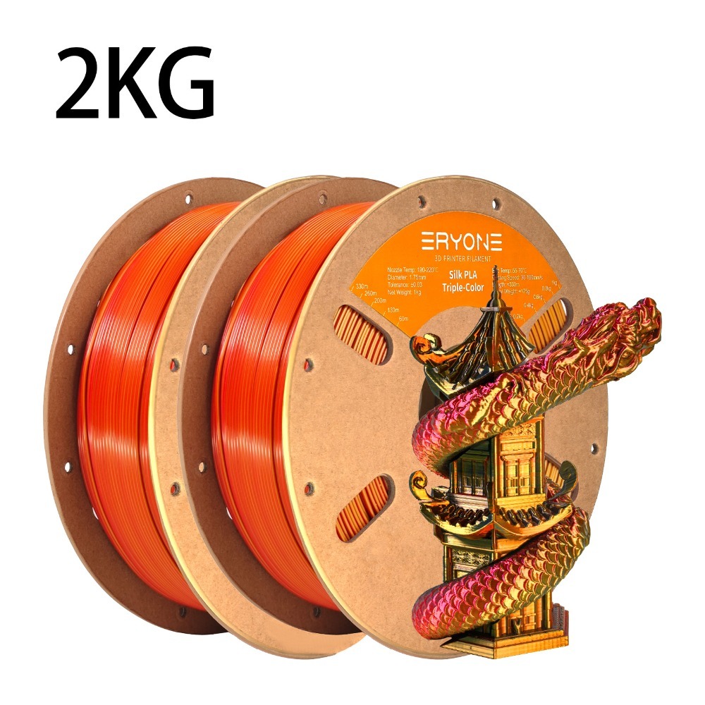 2 Rolls Eryone Pla Tri-color 3d Printer Filament Suitable For 3d Printer, Tri-color Compatible For Fdm/fff, 1.75mm Wide Nozzle, Easy & Transition, For Hobbyists, Schools, Small Businesses