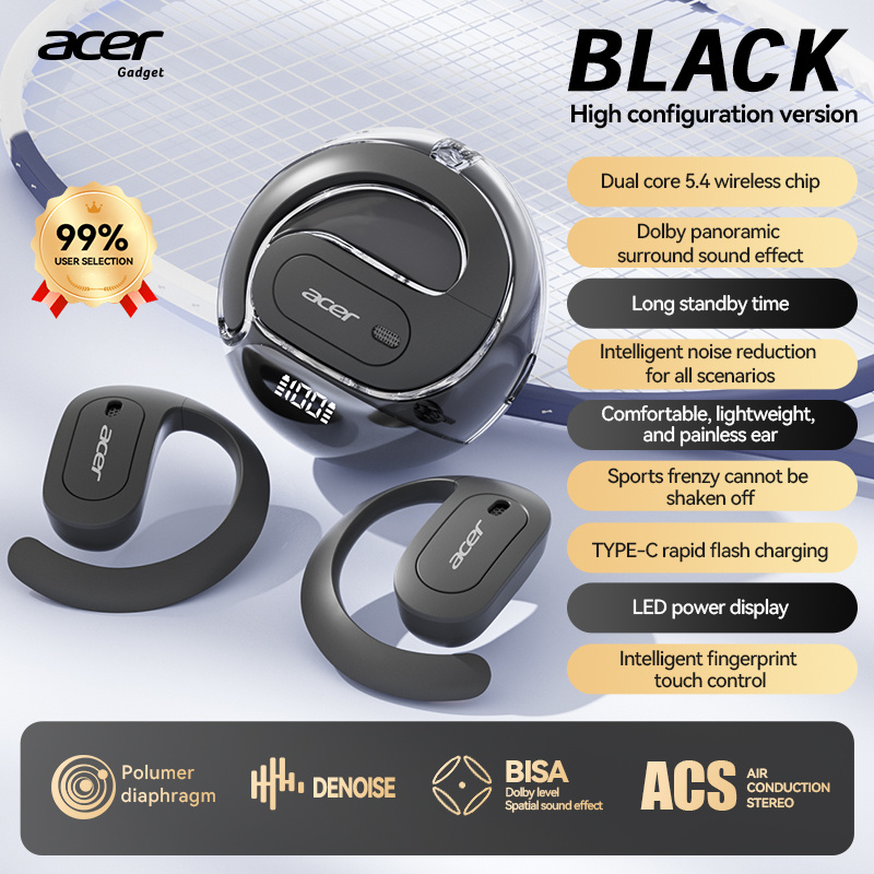 Image of Acer Genuine Product Ohr538 Portable Wireless Earbuds, Gaming Mode/ , 14.2mm Large Dynamic Driver, Aac , Wireless 5.4, Super Long Standby, Stable Connection, Type-c Charging, Casual Use& Gift