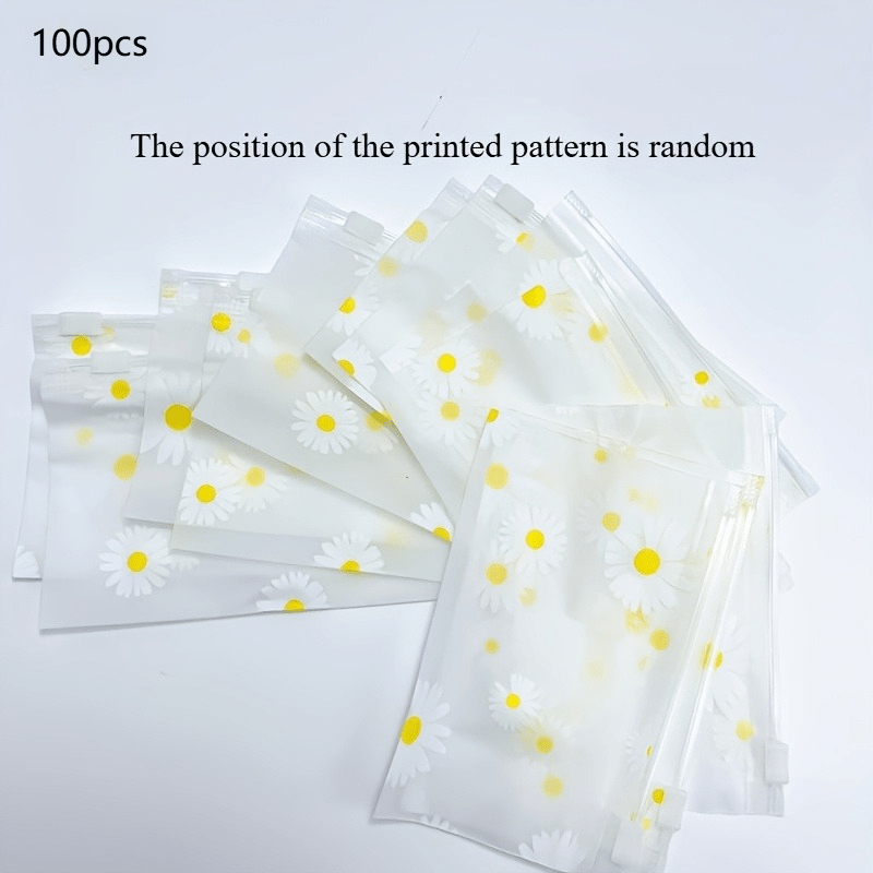 TEMU Sacs à fermeture éclair en plastique à motif de marguerites - Pochettes de rangement réutilisables pour fournitures de bureau, artisanat, bijoux