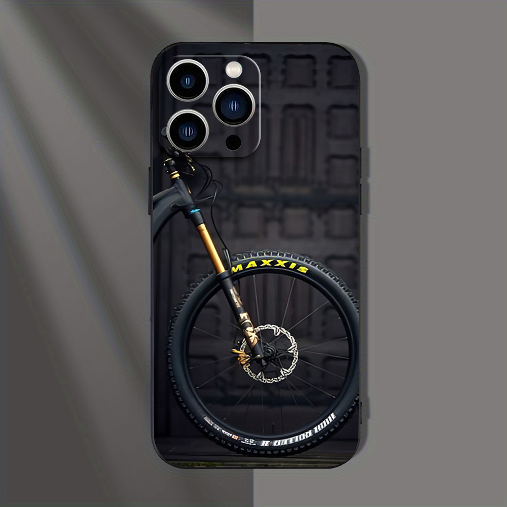 TEMU Phone Case - A Stylish Black Iphone Case With A Bicycle Design, Made Of Tpu Material, Compatible With Iphone 11/12/13/14/15/16 Pro Max, Perfect