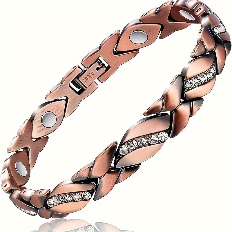 adjustable copper magnetic bead inlaid crystal bracelet elegant alloy design   for mothers day or christmas gift suitable for wrist   7 8 10 6 inches