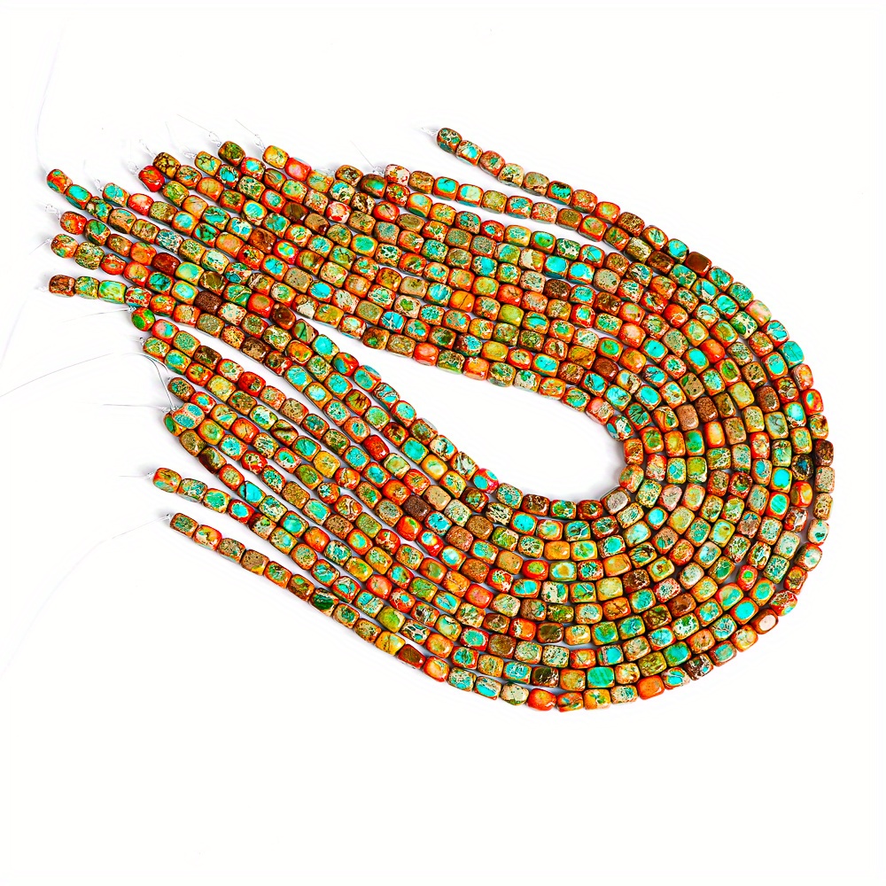 Image of Stone Orange And Ocean Sediments Square Beads Used For Jewelry Making Beads Diy Bracelet Necklace Accessories Halloween Christmas Gift 7x5mm
