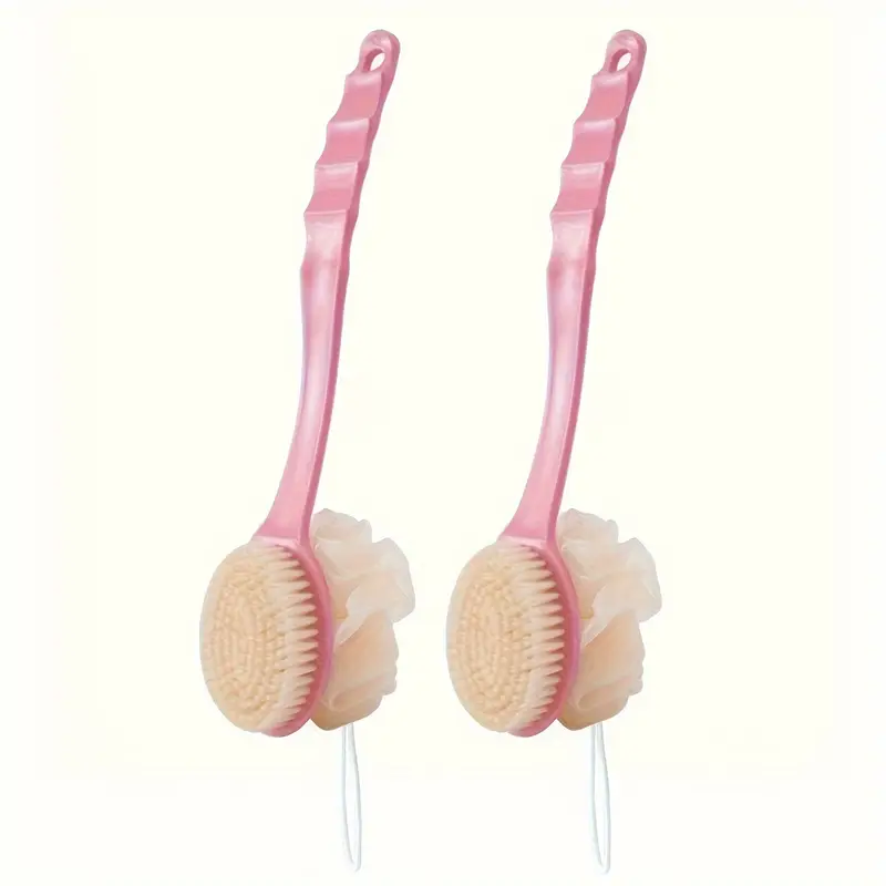 1pc long handle soft bristle bath brush 2 in 1 gentle exfoliating body scrubber massager unscented durable material japanese aesthetic design in pink with yellow bristles for deep massage Product details 8