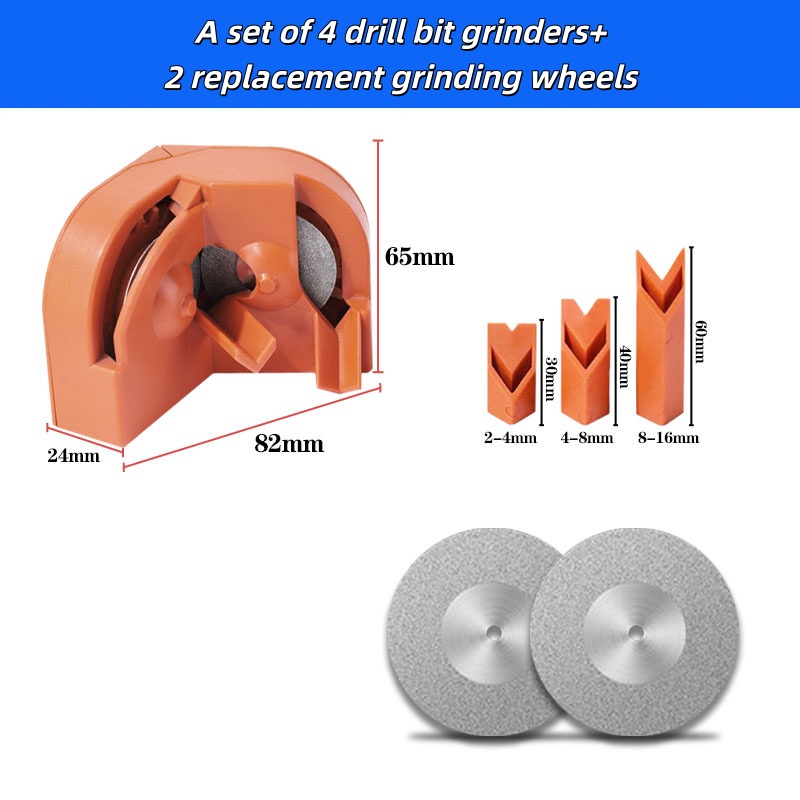 TEMU 6pcs Drill Bit Sharpener (1 Set Of 4 Drill Bit Sharpening Machines + 2 Replacement Grinding Wheels), Electric Drill Bit Sharpener, Suitable For