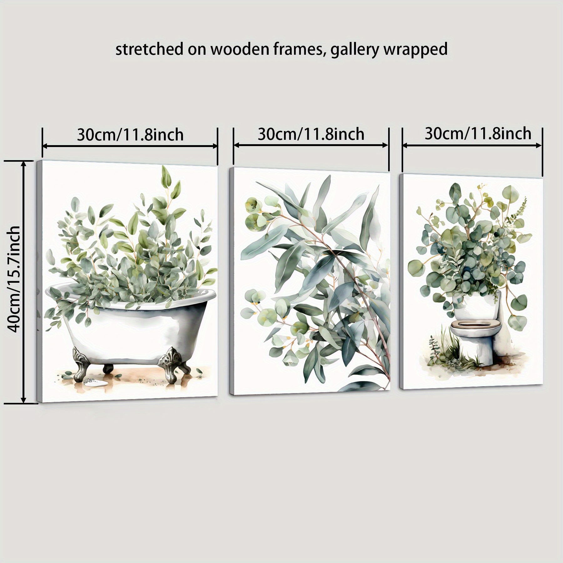 TEMU 3 pièces d'Art Mural Minimaliste avec Plantes - Aquarelle Vert Sauge, Idéal pour les Amateurs de , Toiles Encadrées de Haute Qualité pour