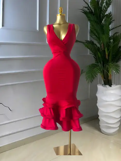 red dress temu Elegant Red Bling Bling Backless Wedding Bridesmaid Dress