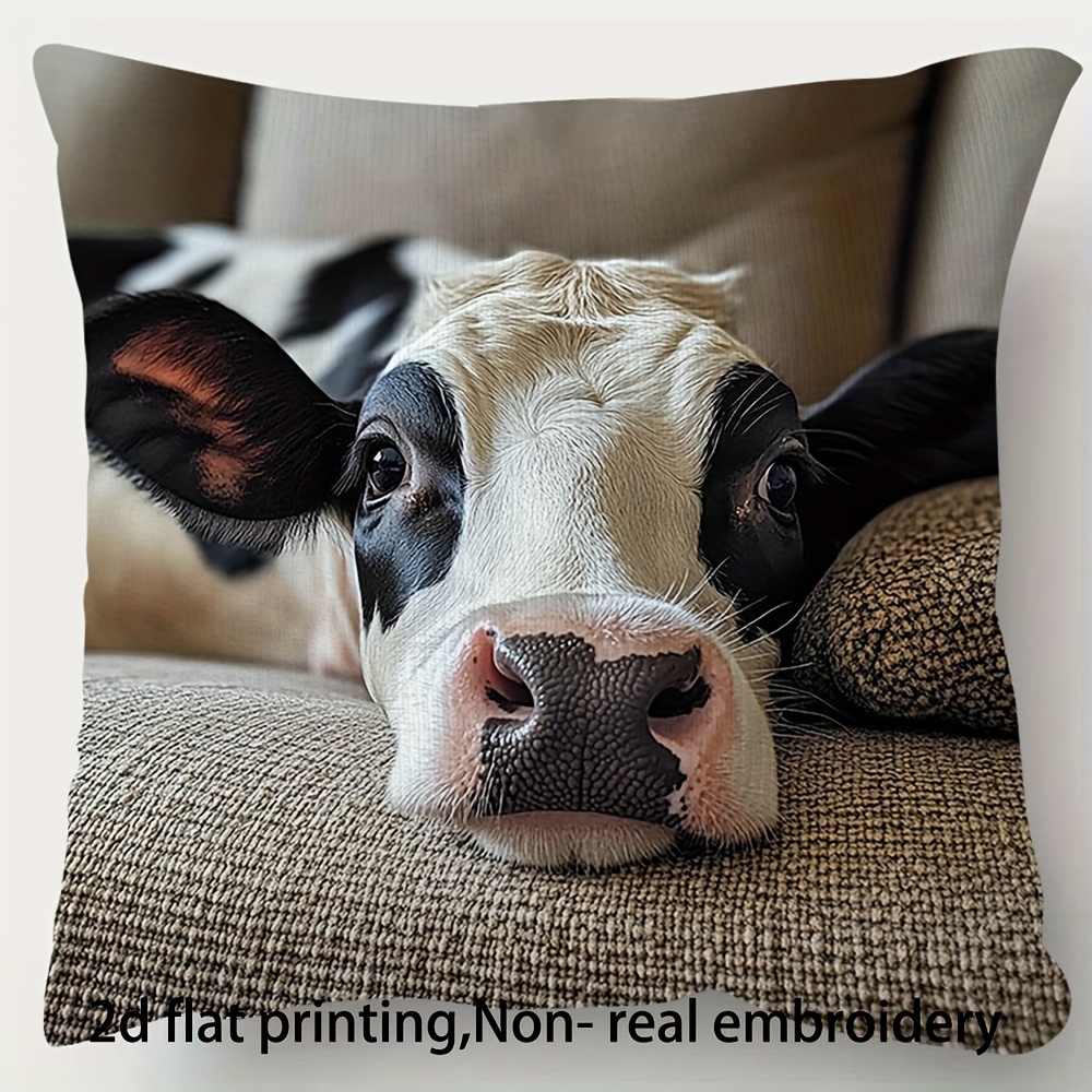 TEMU 1pc Pillowcase With An Adorable Holstein Cow Pattern. Made Of Soft And Smooth Polyester Short-pile Fabric With A Single-sided Print, Measuring
