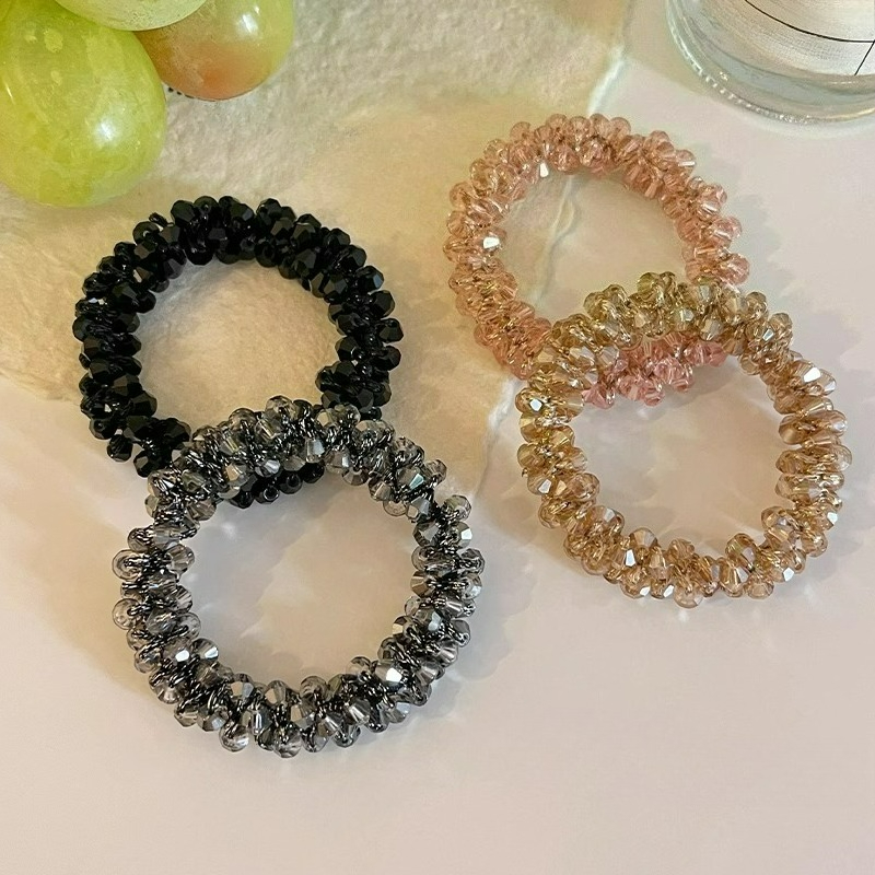 Image of 4pcs Elegant Hair Ties - Sparkling Additions, 2-in-1 Hair Band & Bracelet For Women, Elastic Durable Hair Elastics Perfect For High Ponytails, Versatile For Daily Wear, Parties & Gifts
