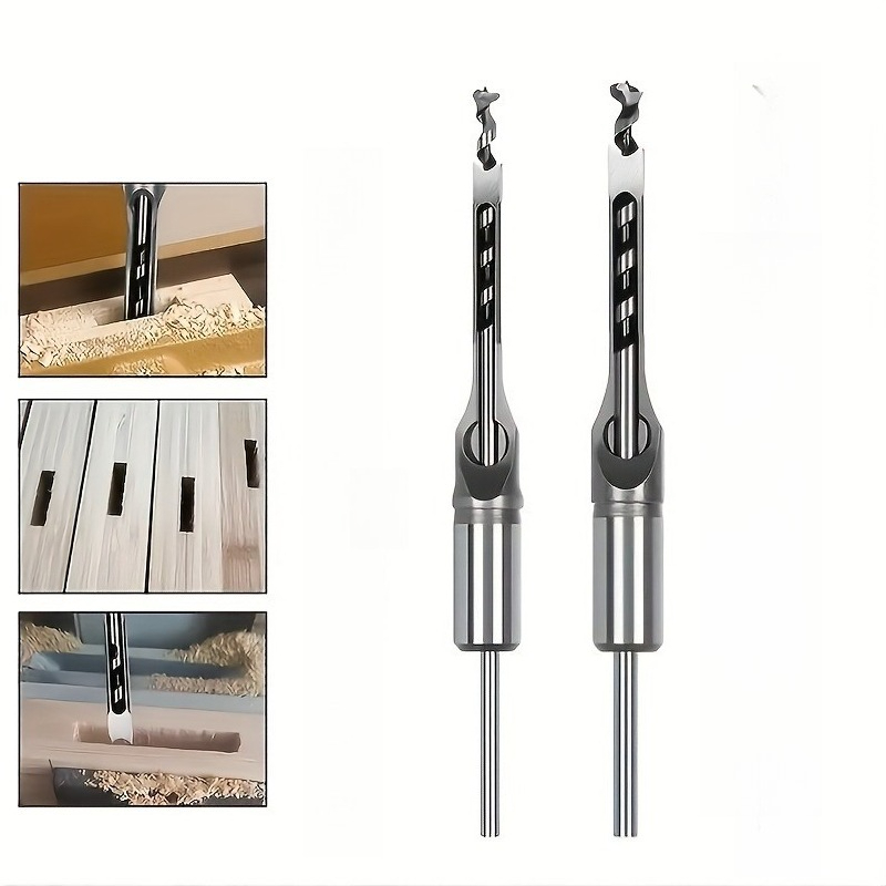 TEMU 2pcs Woodworking Tools (8+12.7mm) Twist Square Hole Drill Chisel Extension Saw Wood Carving Furniture Square Hole Drill Woodworking Drill Spiral