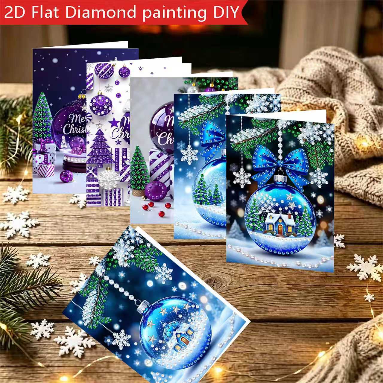 TEMU 6pcs Diamond-printed Greeting Card Set Suitable For Holidays, Birthdays & Special Occasions - Irregular/round Diamond Shapes With 2d Flat