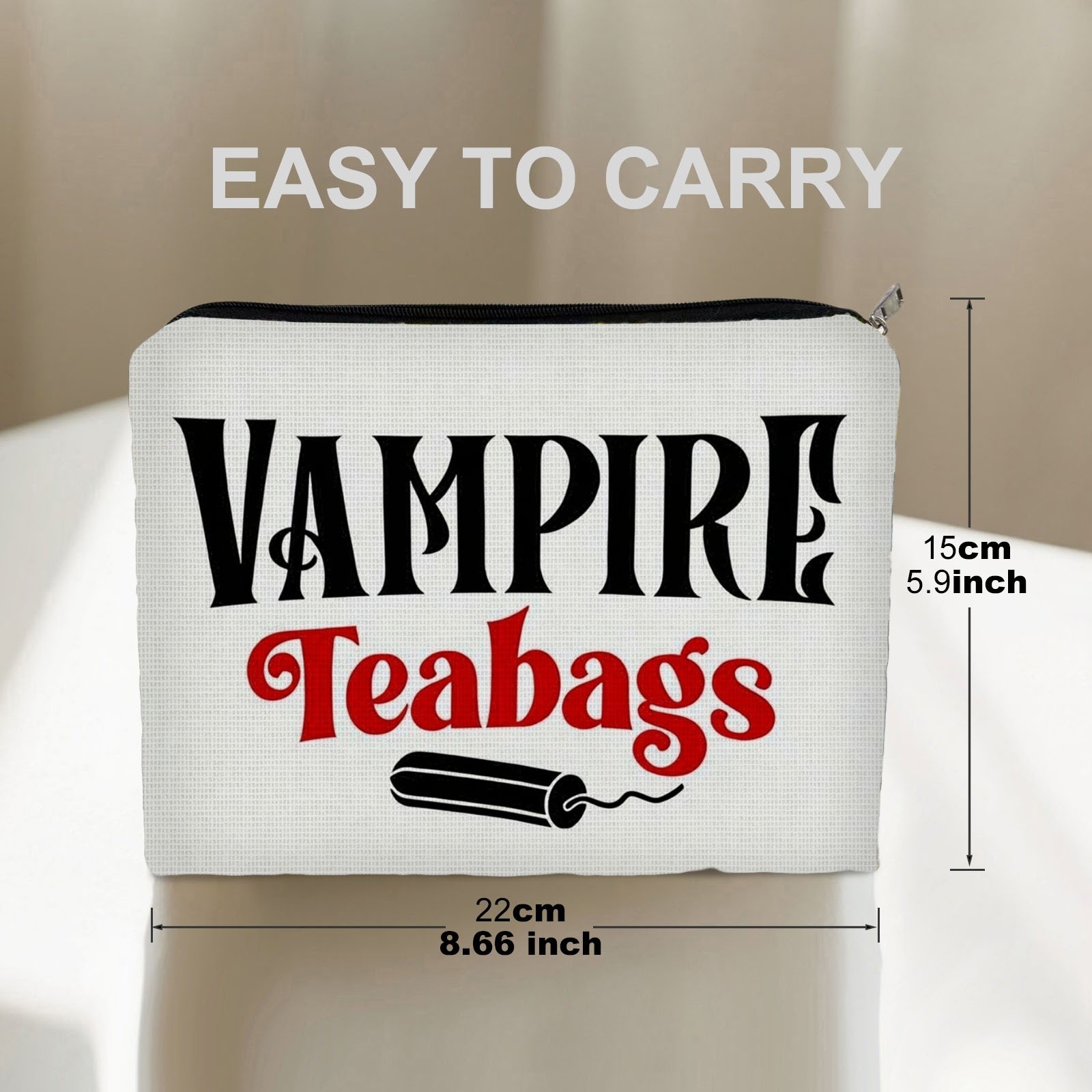 TEMU 1pc Sac de Maquillage Double Face, 8.66in*5.9in, Matériau Polyester, Design Graphique Élégant "VAMPIRE Teabags", pour les Passionnés de Beauté,