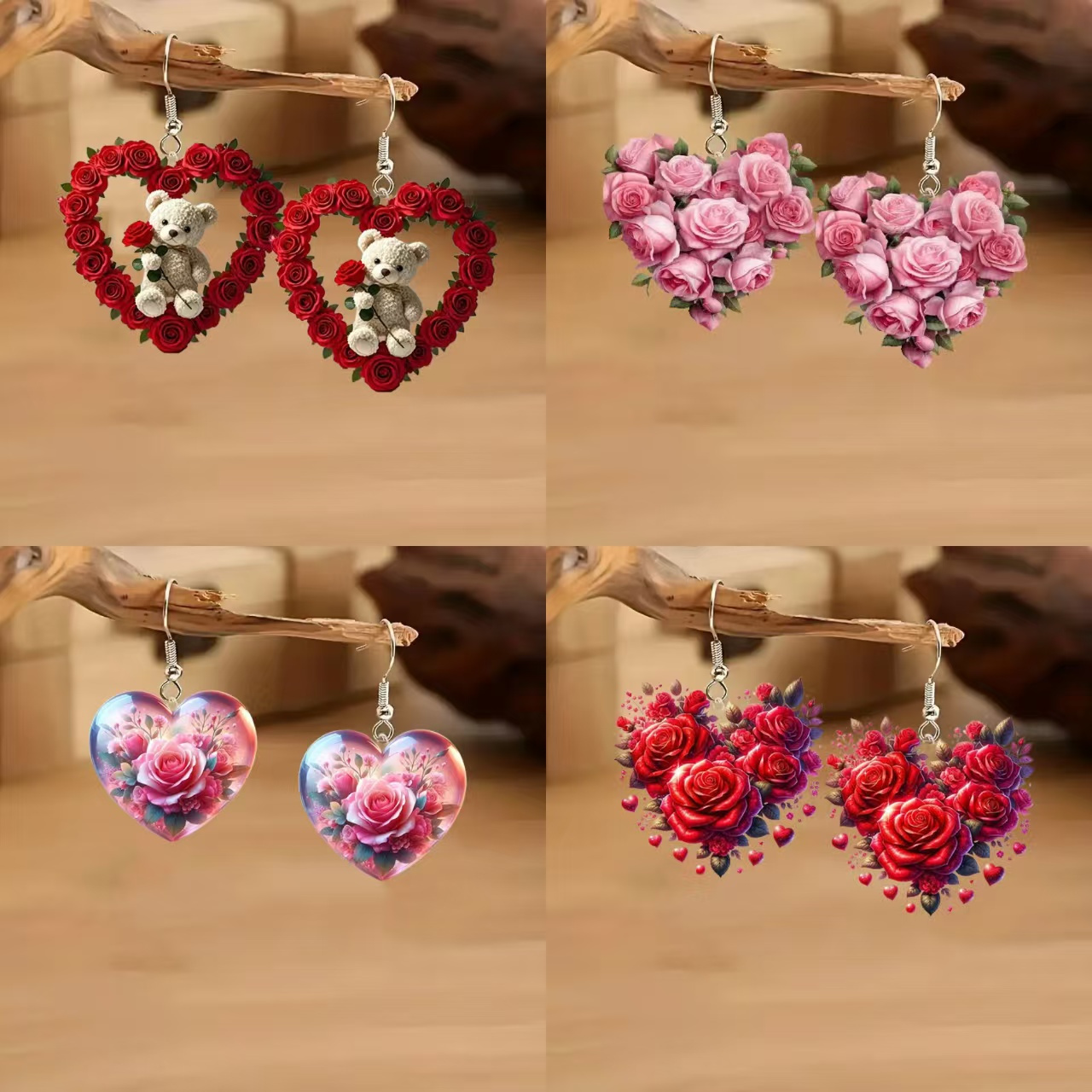 

4 Pairs Of 2d Acrylic -shaped Earrings, Stainless Steel Hooks, Elegant Party Accessories, Suitable For Christmas/ Valentine's Day/ Day, Suitable For Women's Seasonal Fashion Hanging Earrings