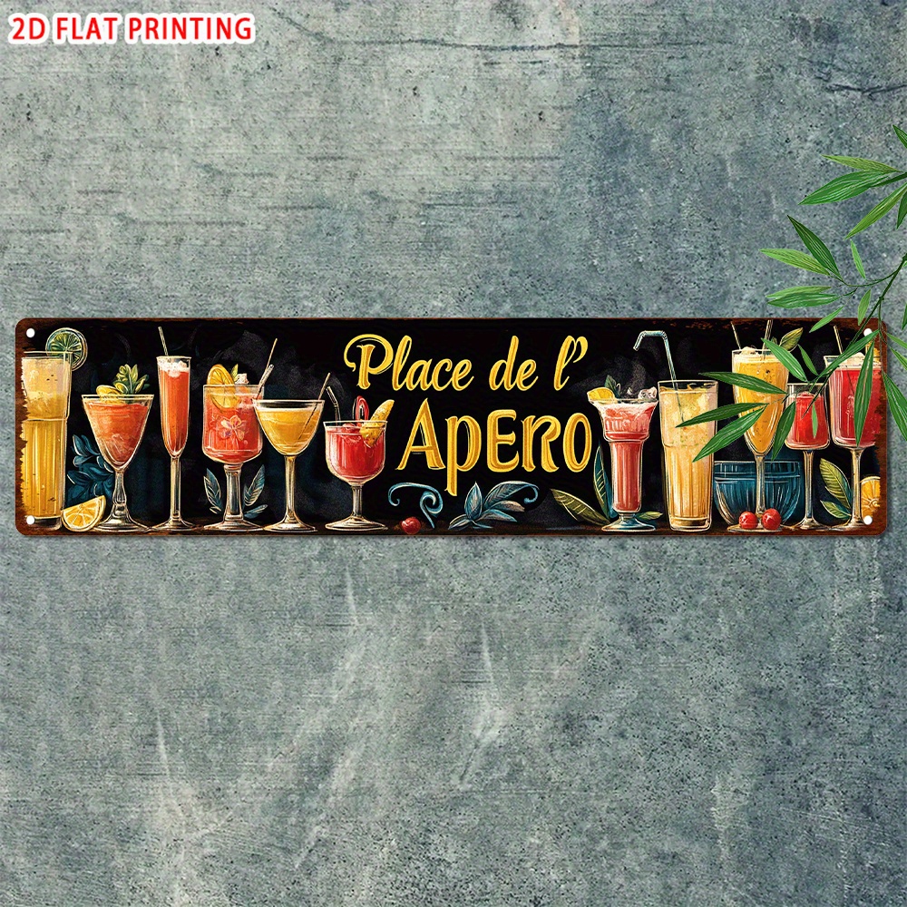 TEMU 1 pièce Panneau mural en métal de style français vintage "Pla de L'" - Plaque vintage "L'Heure de l'Apéritif", convient pour une décoration de
