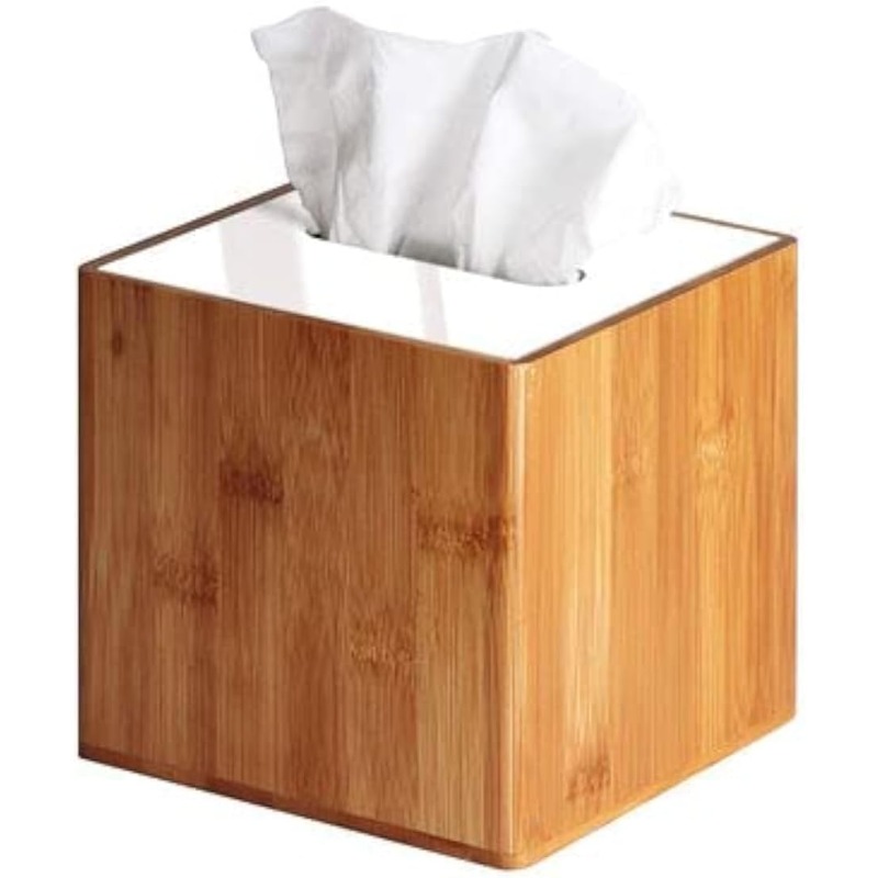     tissue box holder - bamboo-like organizer with acrylic lid, space-saving bathroom/office/ living room decor, compatible with standard tissues,   storage case mk340a, office decor,  , durable construction, functional decor, interior designers, storage organizer, decorative container Product details 0