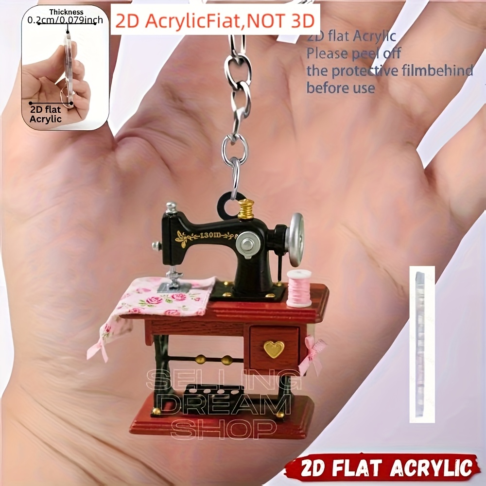 TEMU 2D Flacher Retro Nähmaschine Acryl Schlüsselanhänger - Dekoratives Retro Nähmaschinen Design, Robustes 2D Flaches Acryl, Geeignet für Rucksäcke,