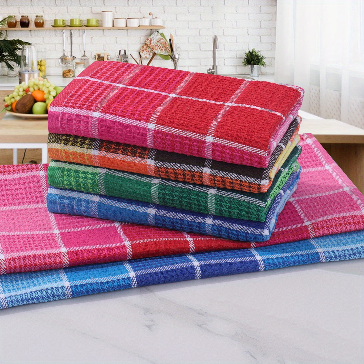 6/12pcs Premium Dishcloths Set, Multicolor Checkered Kitchen Towels, Waffle Weave Cleaning Cloths, Highly Absorbent Scouring Pads, Suitable for Bar Counters and Kitchens