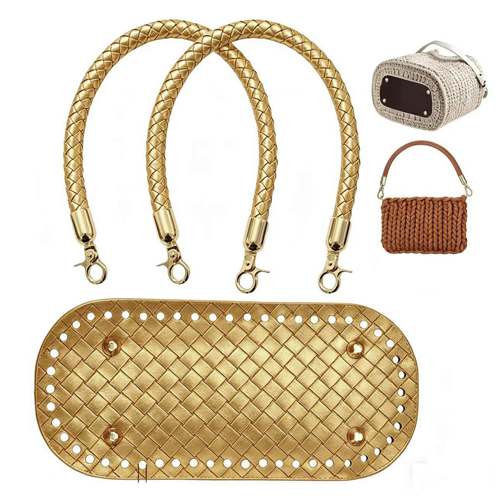 TEMU Lot de 3 bases de sac en crochet faites à , , en sergé et similicuir PU avec clous, accessoires de haute qualité parfaits pour de sacs au