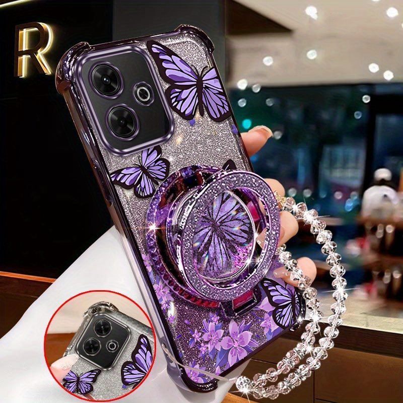 TEMU Phone Case - Open Large Ring Stand And Transparent Bead Lanyard Pattern Stylish Suitable For Redmi 13 Case With Comfortable Feel End Featuring