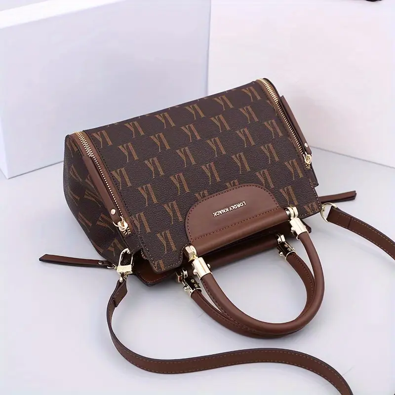 elegant brown floral print womens handbag with detachable shoulder strap hardware zipper closure stylish large capacity satchel for everyday use everyday luxury bag floral printed bag secondlayer Product details 3