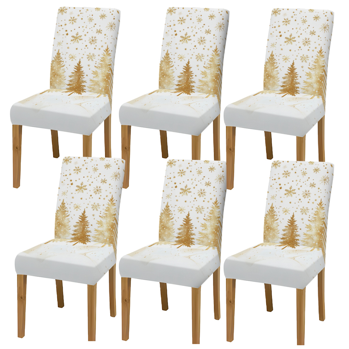 TEMU Housses de chaise élastiques à motif de dessin créatif de Noël avec , représentant des cèdres et des de neige, disponibles en ensembles de 2, 4