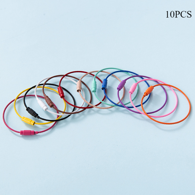 TEMU 10pcs Multicolored Stainless Steel Wire Rope Screw Lock Rings - Vibrant Hues For Diy Keychain Making, Jewelry Crafting & Paracord Bracelets -